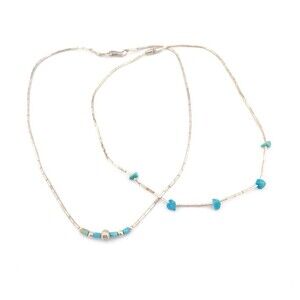 Vintage Turquoise Liquid Silver Necklace Set Southwestern Layering Chokers
